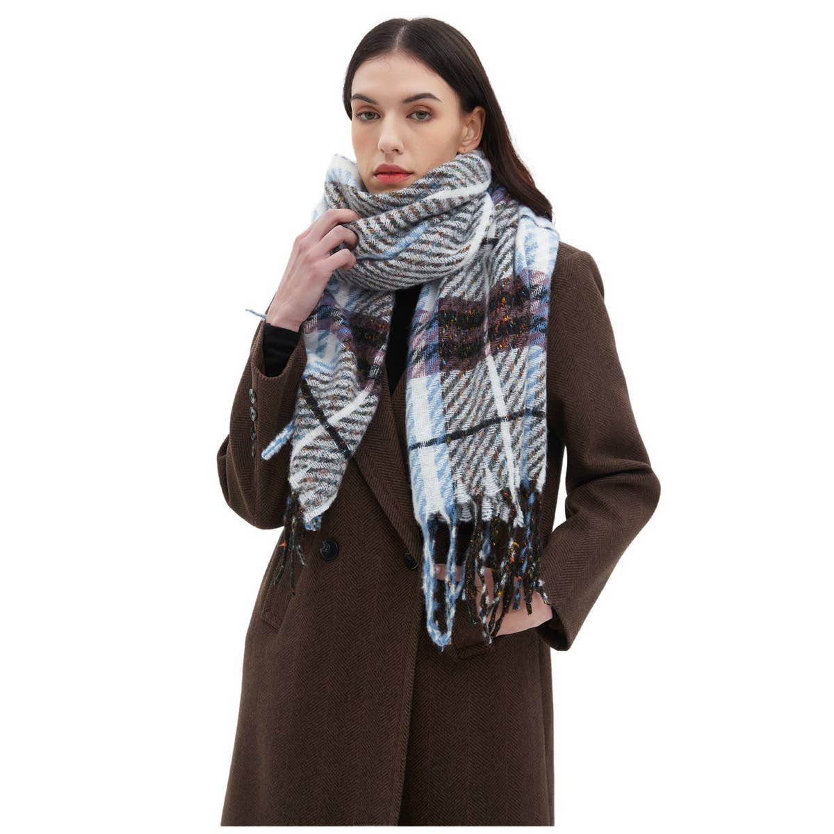 NEW TASSEL CHECKERED SCARF FOR FALL WINTER_CWASC0869