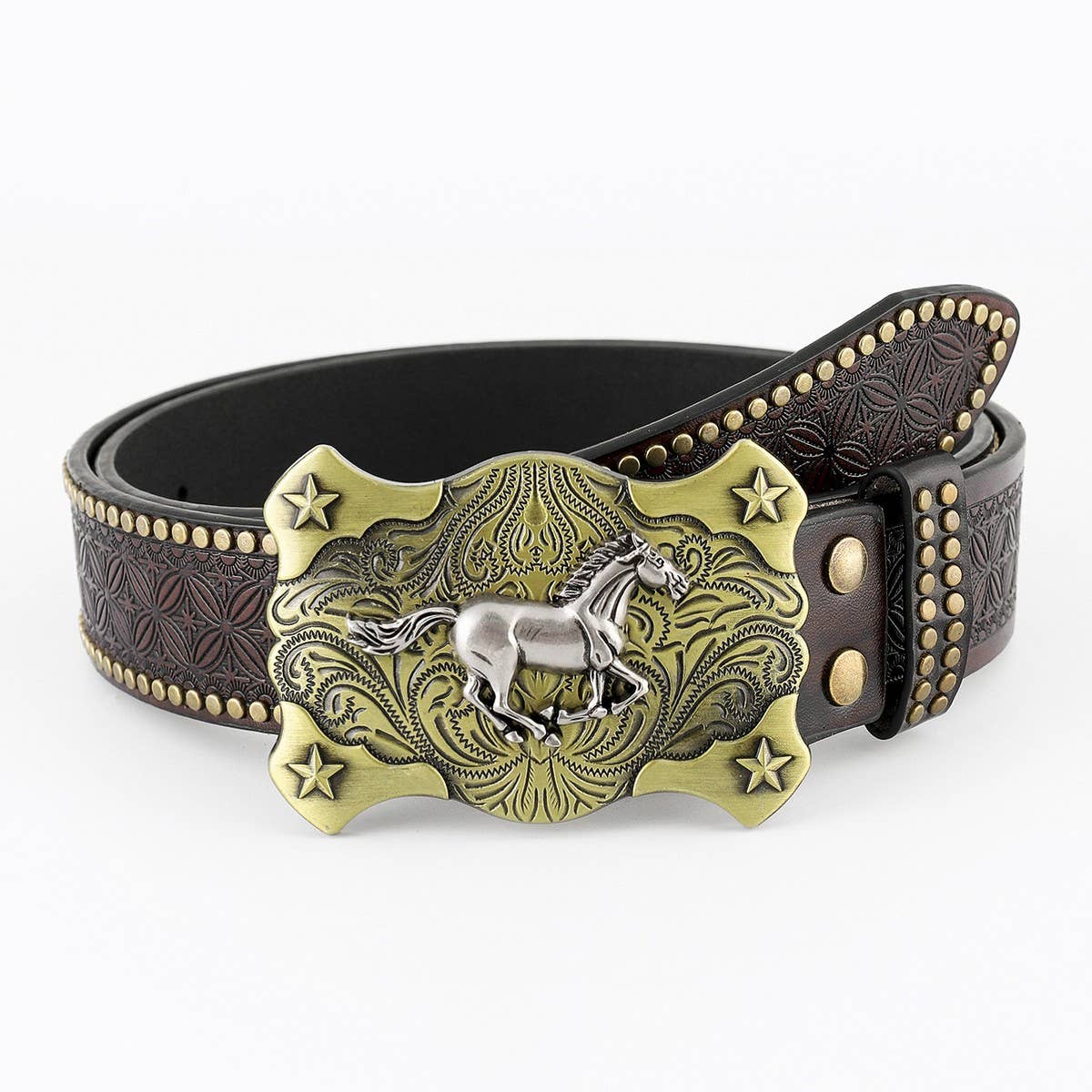 CLASSIC MENS PUNK EMBOSSED LEATHER BELT_CWABE0411