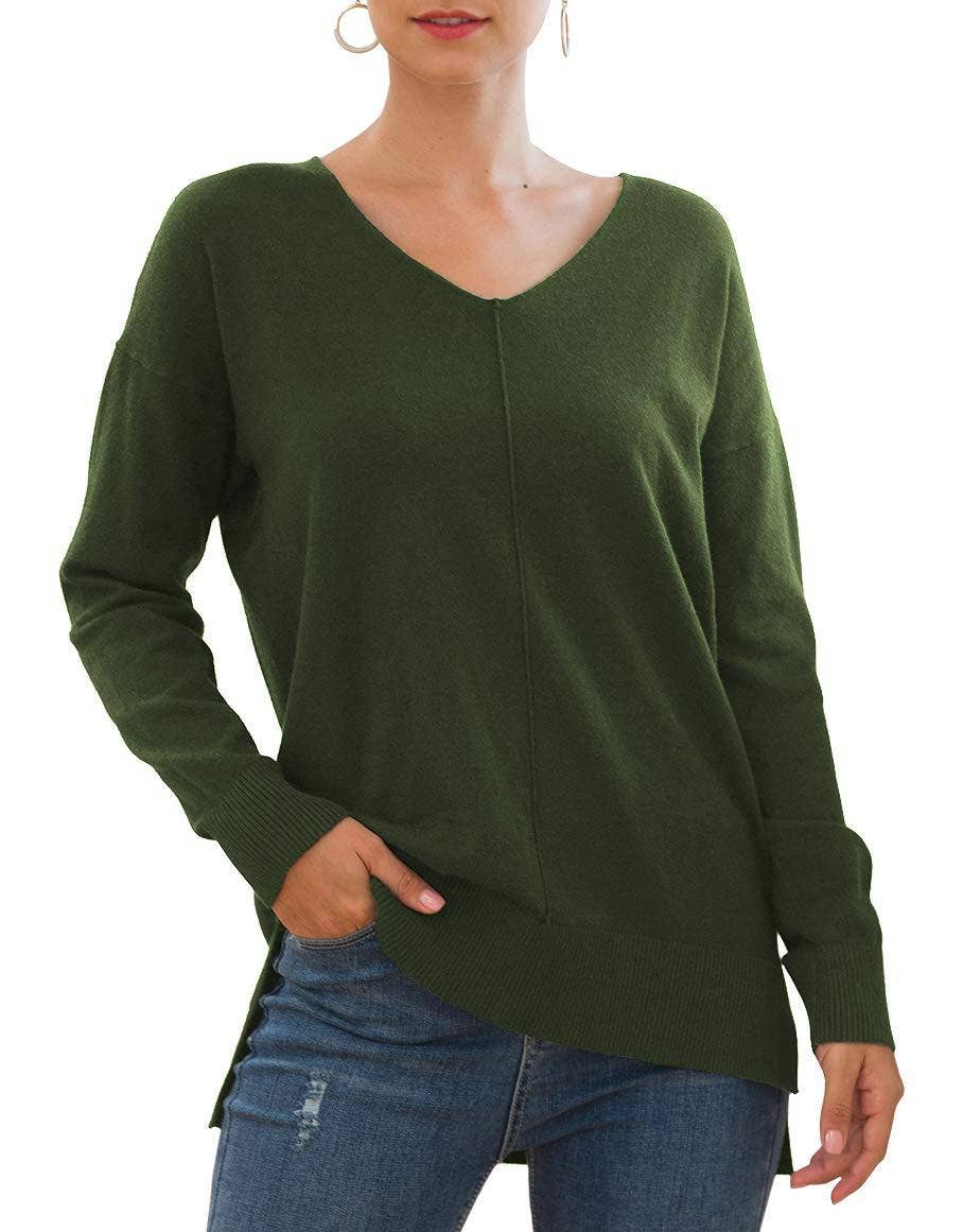 V-Neck Batwing Sleeve Solid Color Knit Sweater