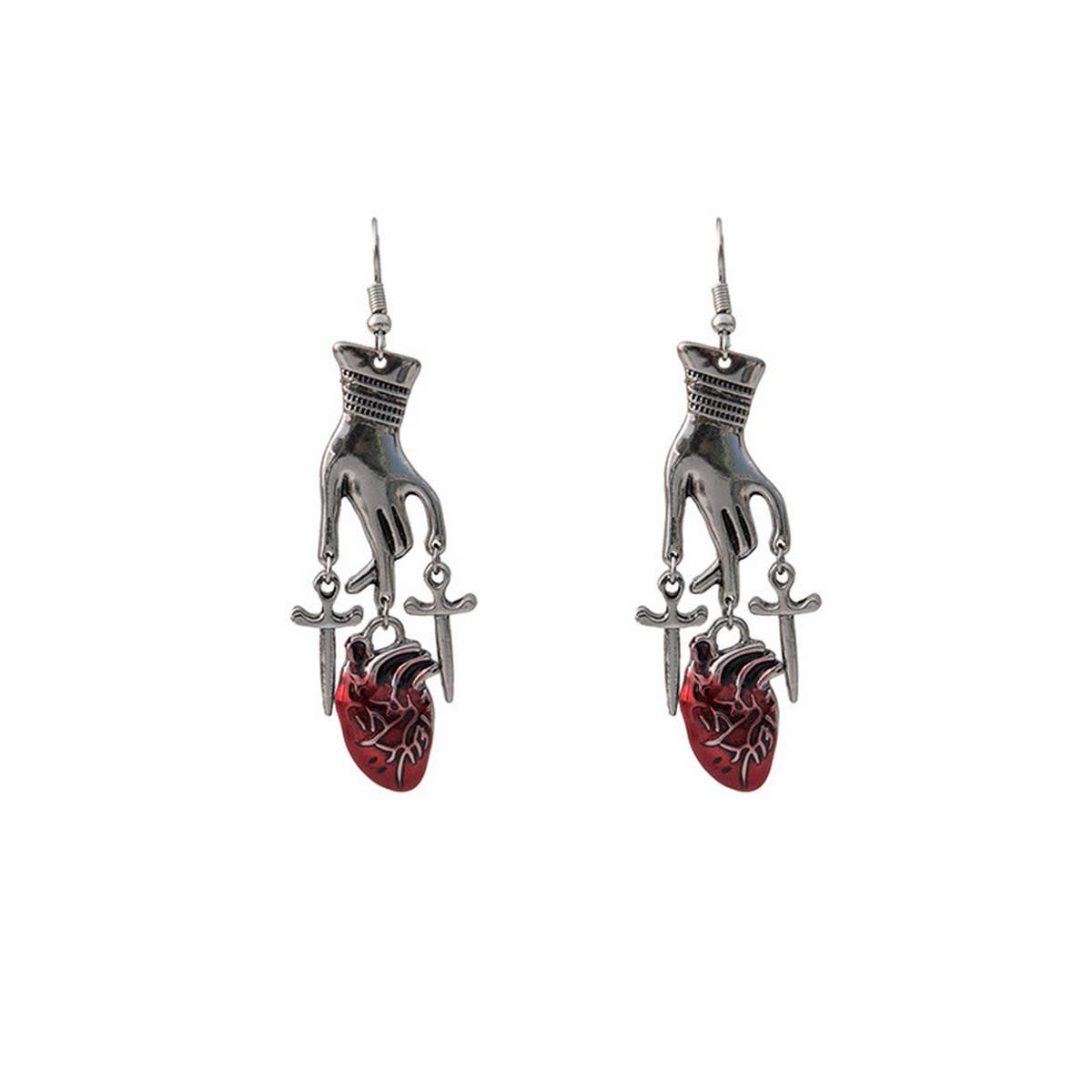 DARK STYLE PERSONALITY CLAW CROSS HEART EARRINGS_CWAJE1864