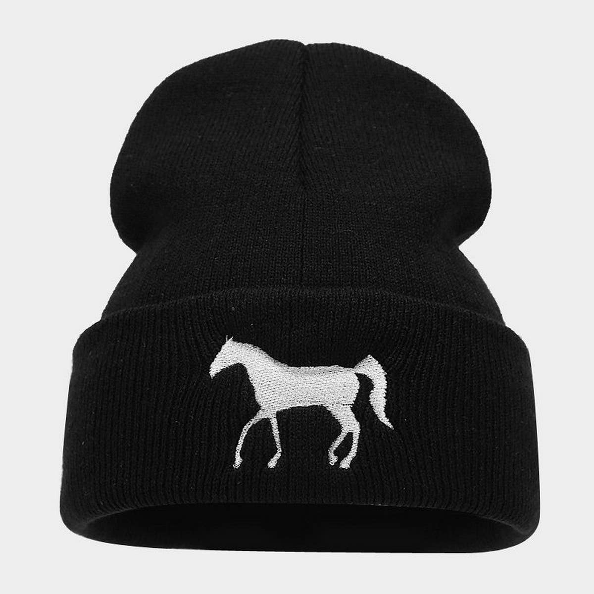 HORSE EMBROIDERY WARM COLD OUTDOOR KNITTED HAT_CWAH2090