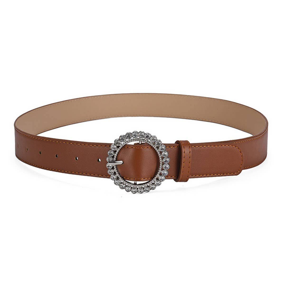 ROUND BUTTON CRYSTAL INLAID SOLID COLOR BELT _CWASC0575