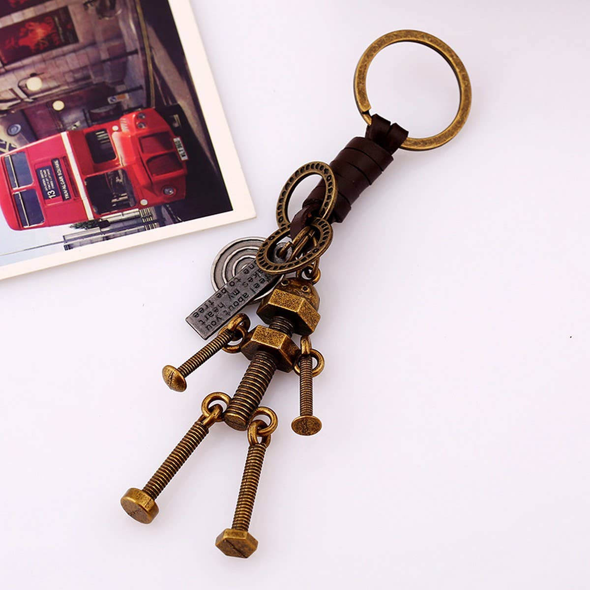 COUPLE RETRO ROBOT LEATHER KEYCHAIN_CWMM4722