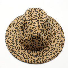 LEOPARD PRINT WOOLEN WIDE BRIM HAT COUPLE JAZZ HAT_CWAH2539