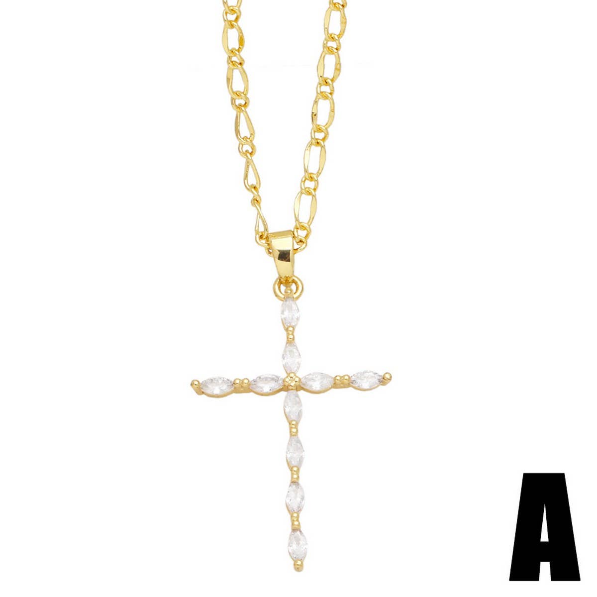 GOLDEN ZIRCON CROSS PENDANT NECKLACE_CWAJE0905