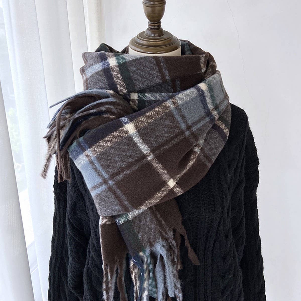 Plaid Thick Scarf Winter Warm Shawl With Tassels_Cwasc1462