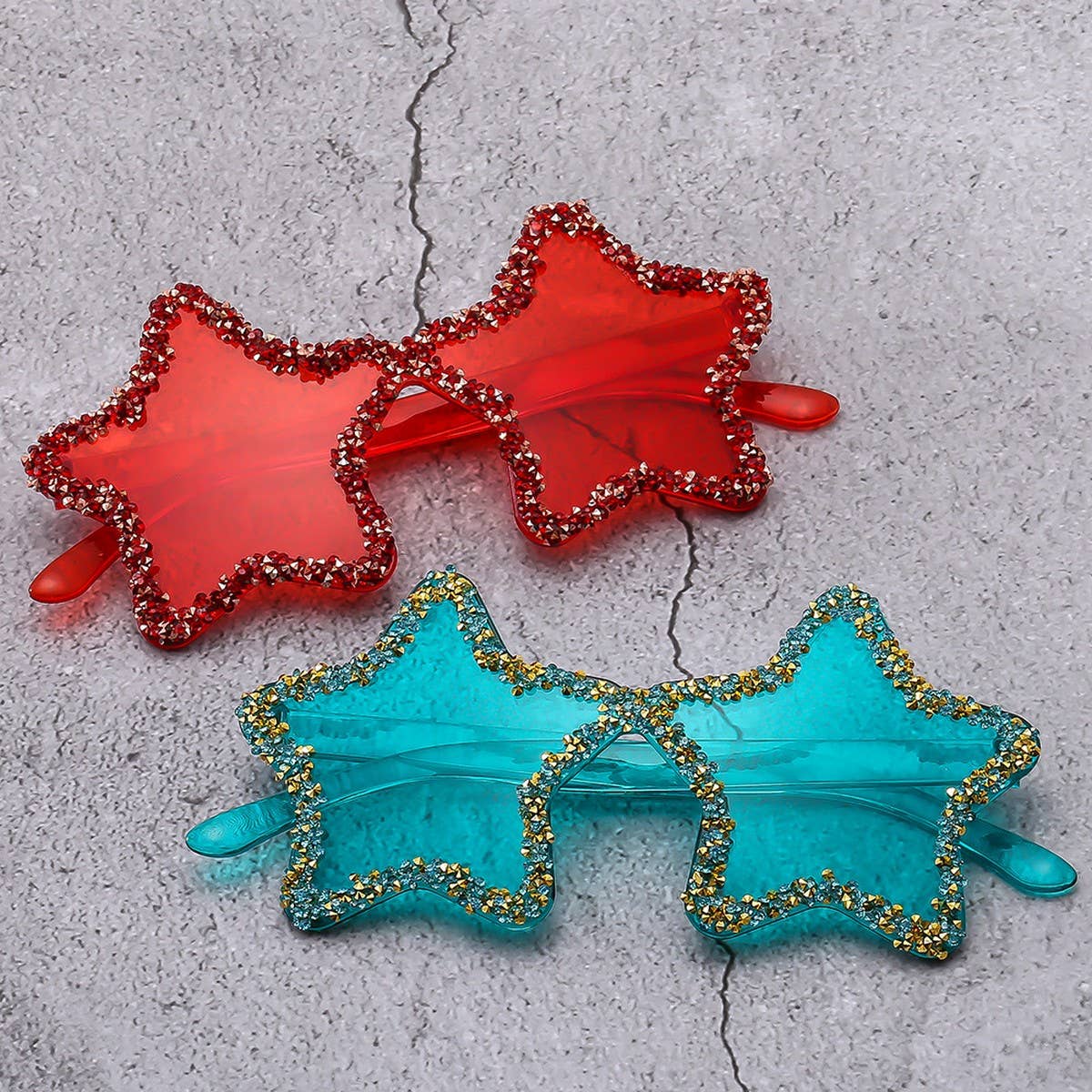 FRAMELESS HAND PAINTED DIAMOND STAR SUNGLASSES_FRAMELESS HAN