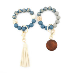 LEOPARD PLAID BEAD BRACELET KEYCHAIN TASSEL_CWMM7017