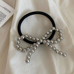 Silver Pearl Bow Hair Clip Duck Beak Clip