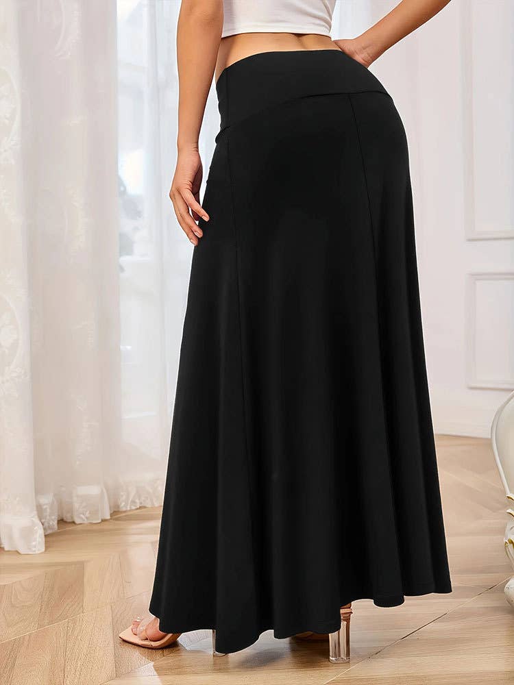 Solid Color High Waist Base Long Textured Skirt