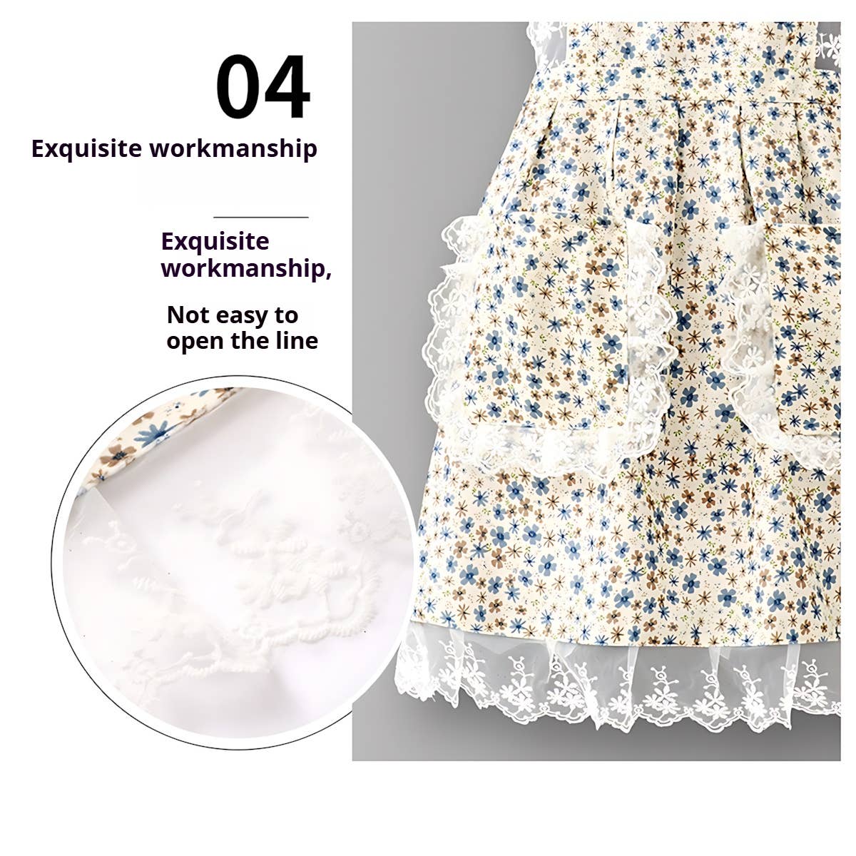 FLORAL LACE TRIM KITCHEN APRON FOR WOMEN_CWMM6594
