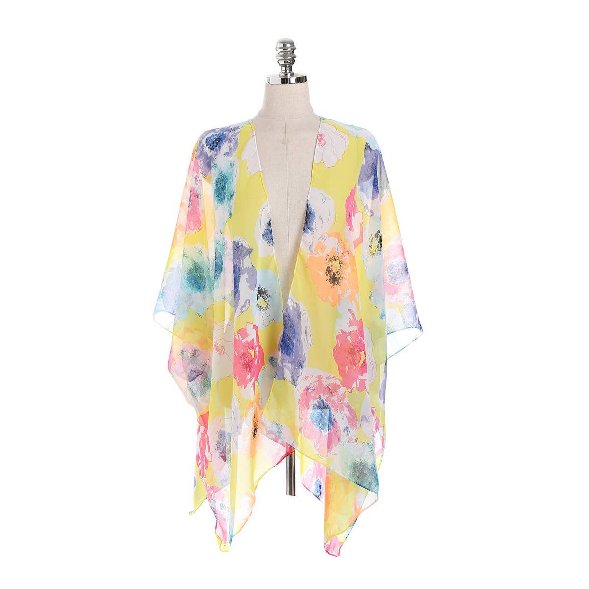 MULTICOLOR FLORAL PRINT OPEN FRONT KIMONO CARDIGAN_CWASC0789