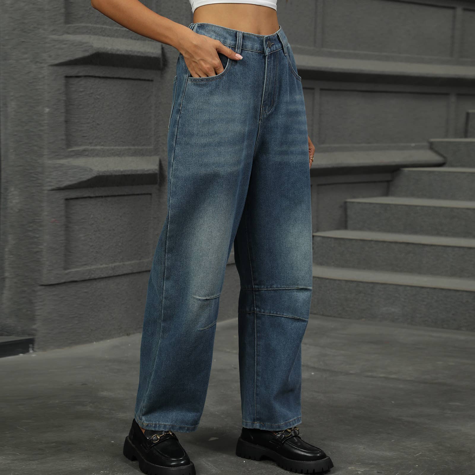 Washed Loose Harlan Denim Nine-Point Pants