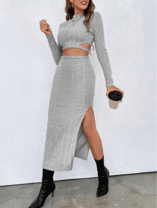 Uneven Ribbed Wool Solid Color Slim-Fit Suit