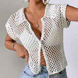 Solid Color Hollow-Out Loose Lapels Cardigan