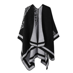 DOUBLE SIDED PLAID FAUX CASHMERE SHAWL CAPE_CWASC2136