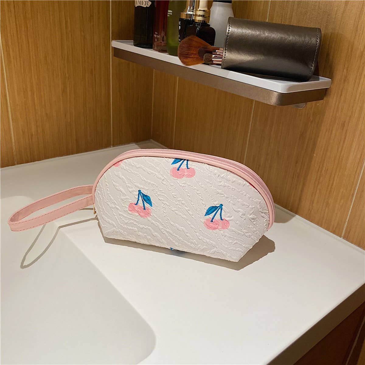 SEMICIRCULAR FLORAL SIMPLE PORTABLE COSMETIC BAG_CWAB4441