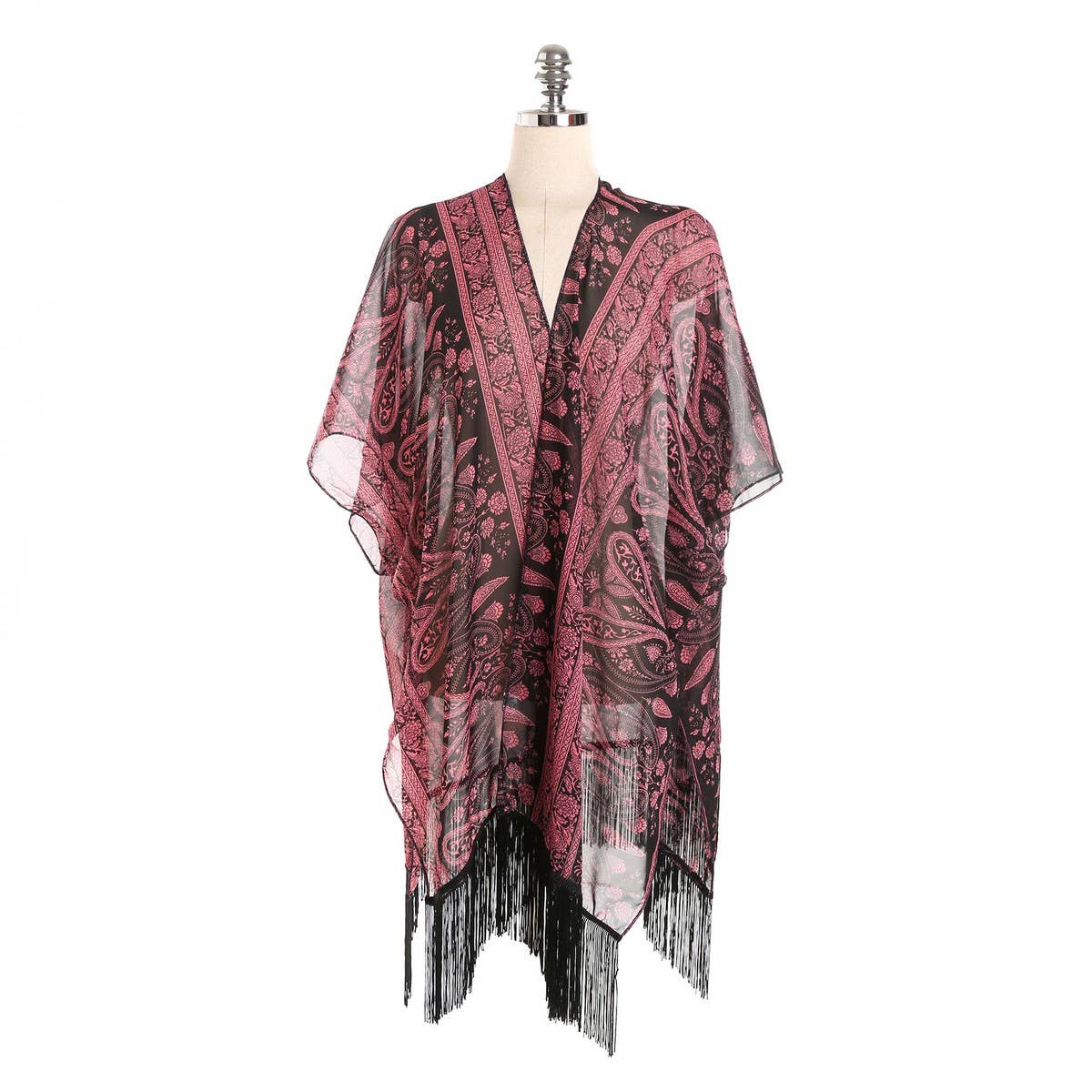 TASSEL PAISLEY PRINT OPEN FRONT KIMONO CARDIGAN_CWASC0790