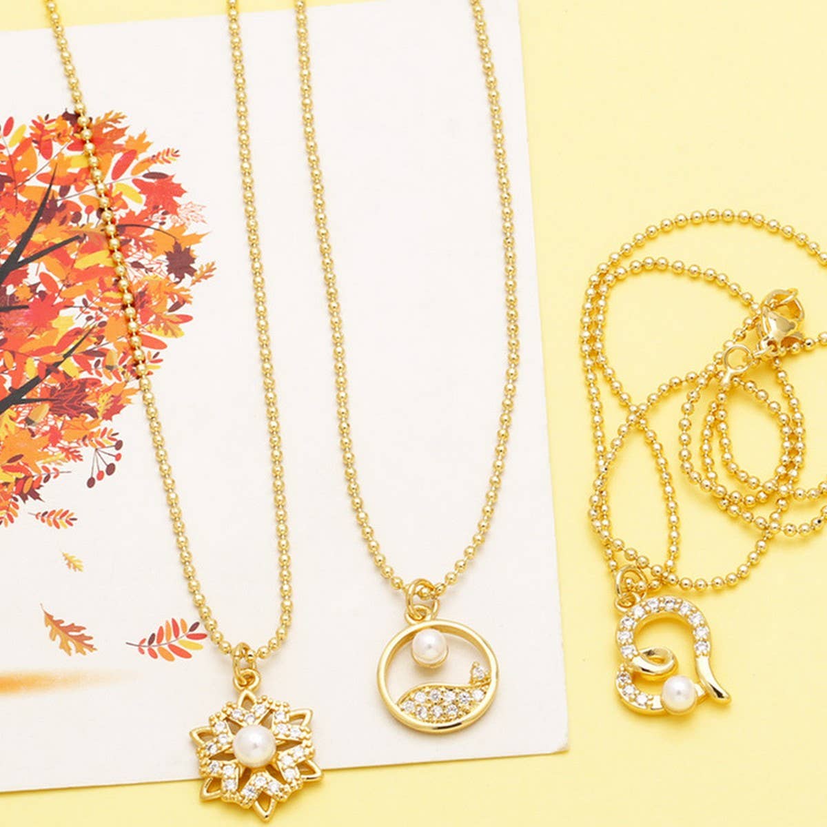 FLOWER PEARL INLAID ZIRCONIUM PENDANT NECKLACE_CWAJE0904