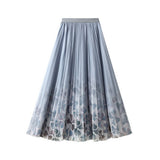FLORAL PRINT TULLE PLEATED MIDI SKIRT_CWBMS0406