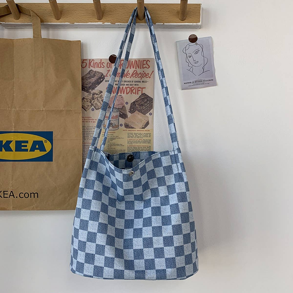 Plaid Simple Commuter Canvas Bag_Cwab2156