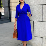 DOUBLE BREASTED SUIT COLLAR SOLID COLOR DRESS_CWDMD3660