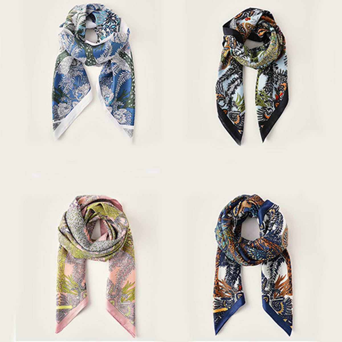 Vintage French Print Scarf 90Cm Silk Feel Square