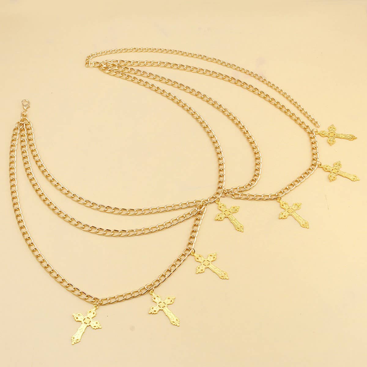 ALLOY HOLLOW CROSS PENDANT WAIST CHAIN BODY CHAIN_CWMM0652