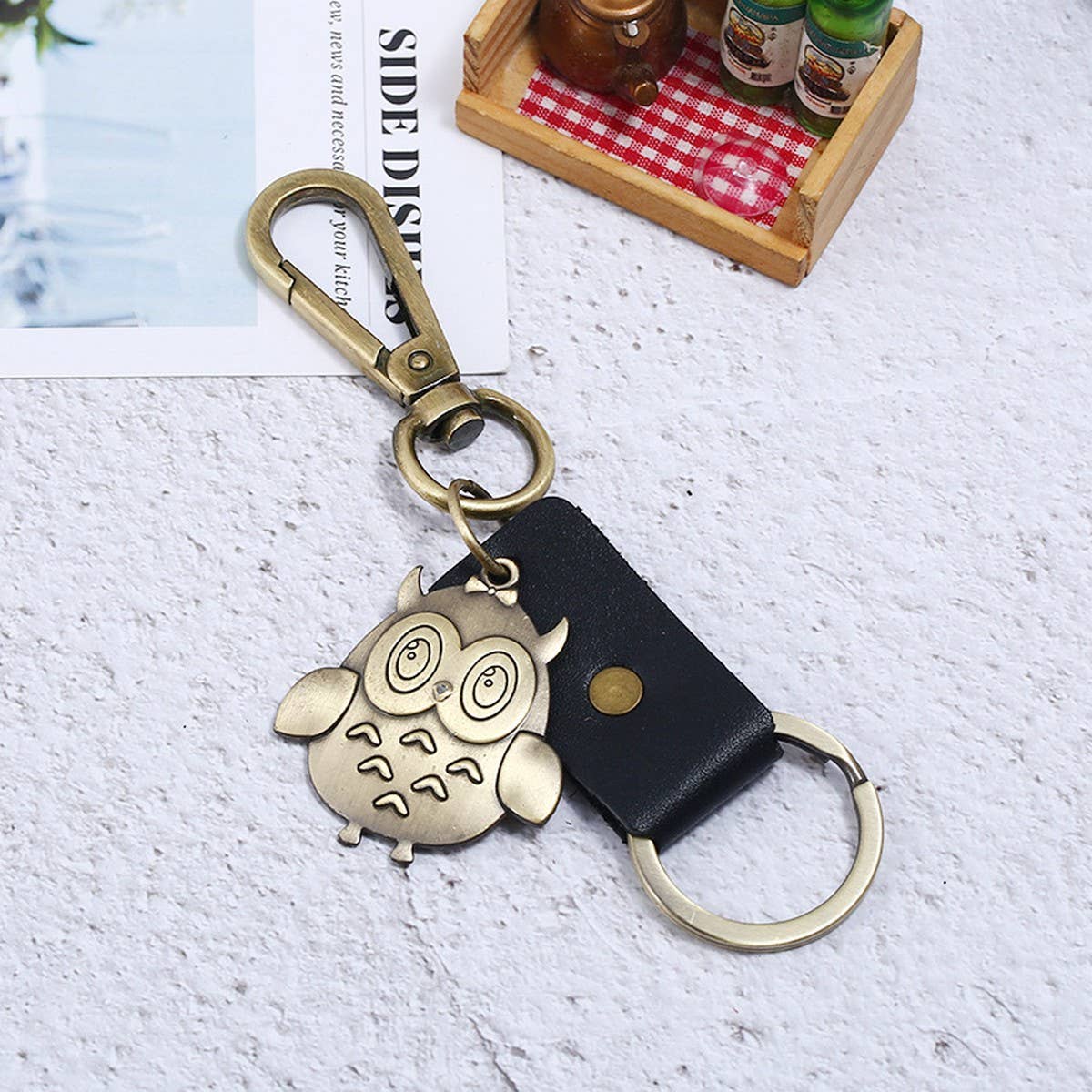 CREATIVE CARTOON OWL LEATHER CAR KEYCHAIN_CWMM5042
