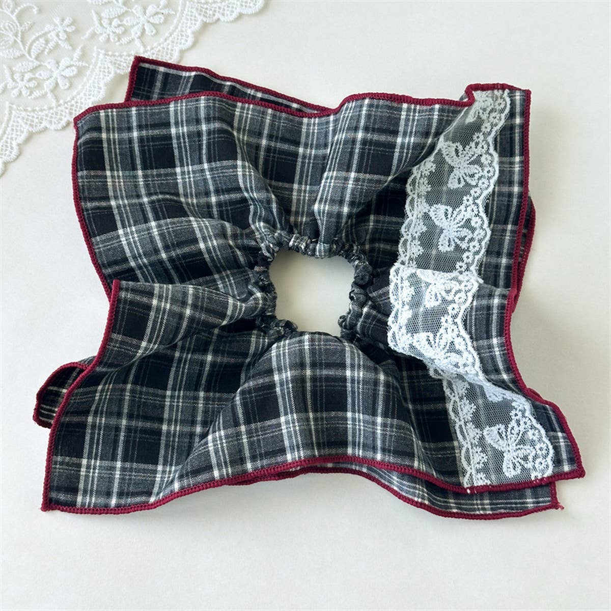 Vintage Plaid Scarf Layered Scrunchie Tie_Cwaha07671