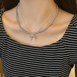 FASHIONABLE TASSEL BOW PEARL DOUBLE LAYER NECKLACE_CWAJE3056