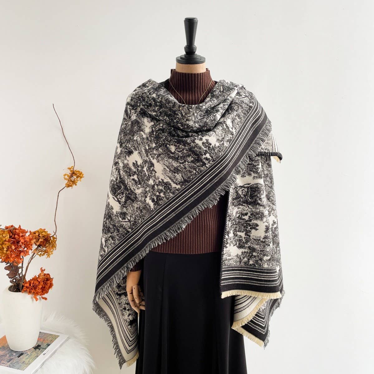 All-Season Warm Shawl Women Thick Poncho Cape_Cwocasl00081