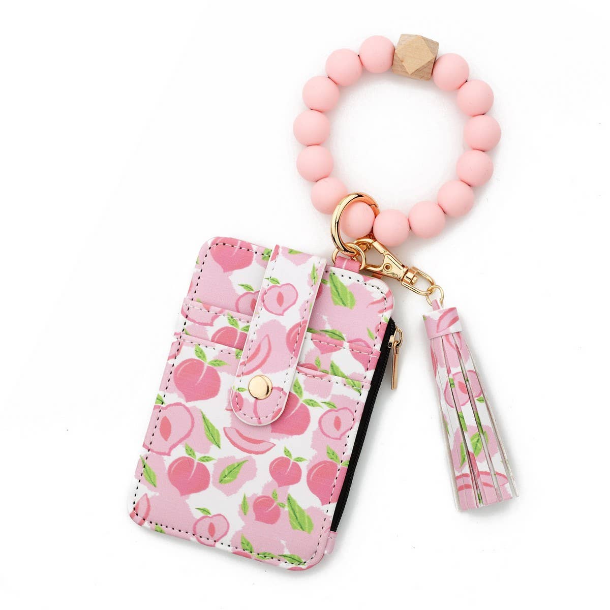 PRINTED CARD WALLET WITH BEADED BRACELET KEYCHAIN_CWAB4945
