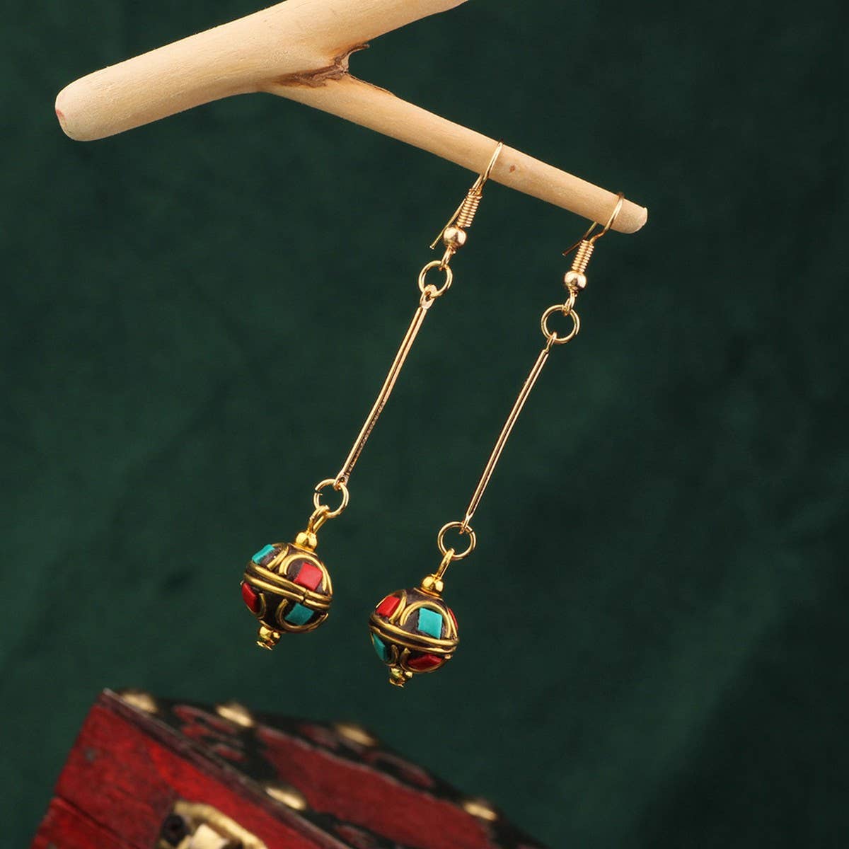 NEW NEPALESE INLAID ETHNIC GEOMETRIC EARRINGS_CWAJE3995