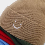 LITTLE SMILEY FACE SIMPLE EMBROIDERED KNITTED HAT_CWAH2070