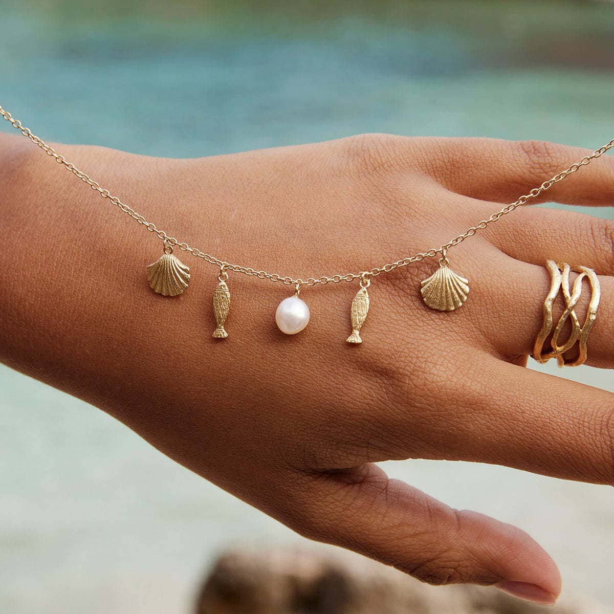 SUMMER BEACH STYLE SHELL PEARL CLAVICLE NECKLACE_CWMM5713