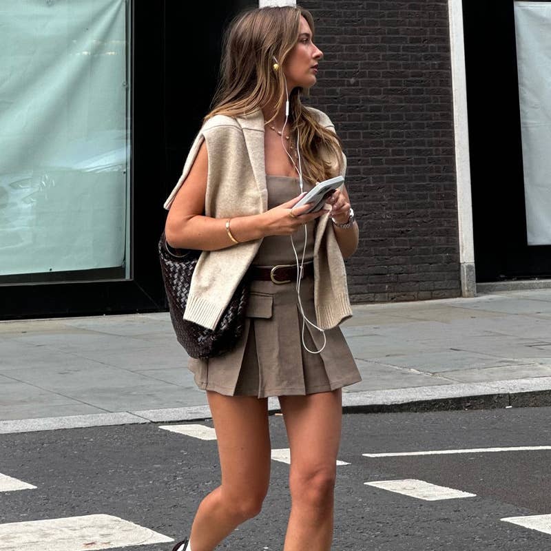 Vintage Street Style Strapless Pleated Dress