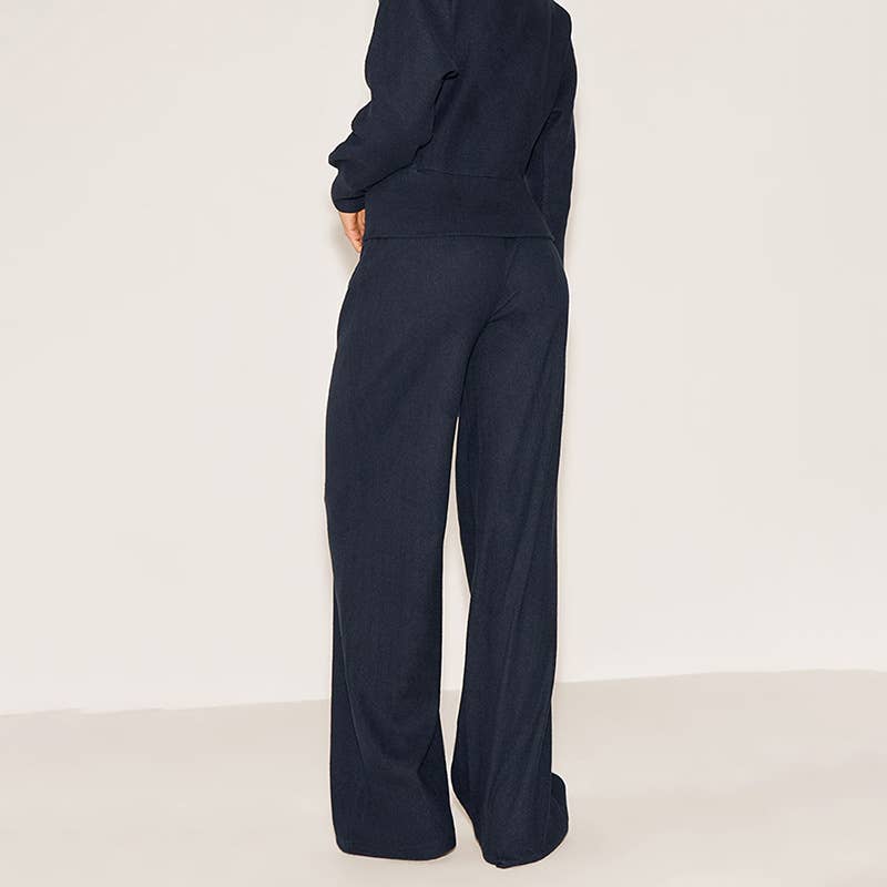 V-Neck Fitted Cardigan Lace-Up Wide-Leg Pant Set