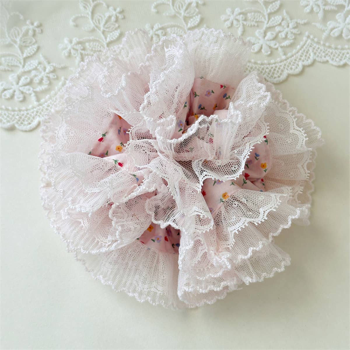 Colorful Floral Ruffled Hair Tie Elastic Durable_Cwaha07530