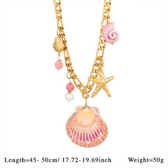 LARGE SHELL STARFISH BEADED FIGARO NECKLACE_CWMM7534