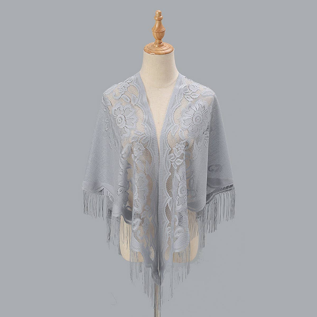 BREATHABLE TASSEL TRIANGLE SCARF HOLLOW KNIT WRAP_CWMM1993