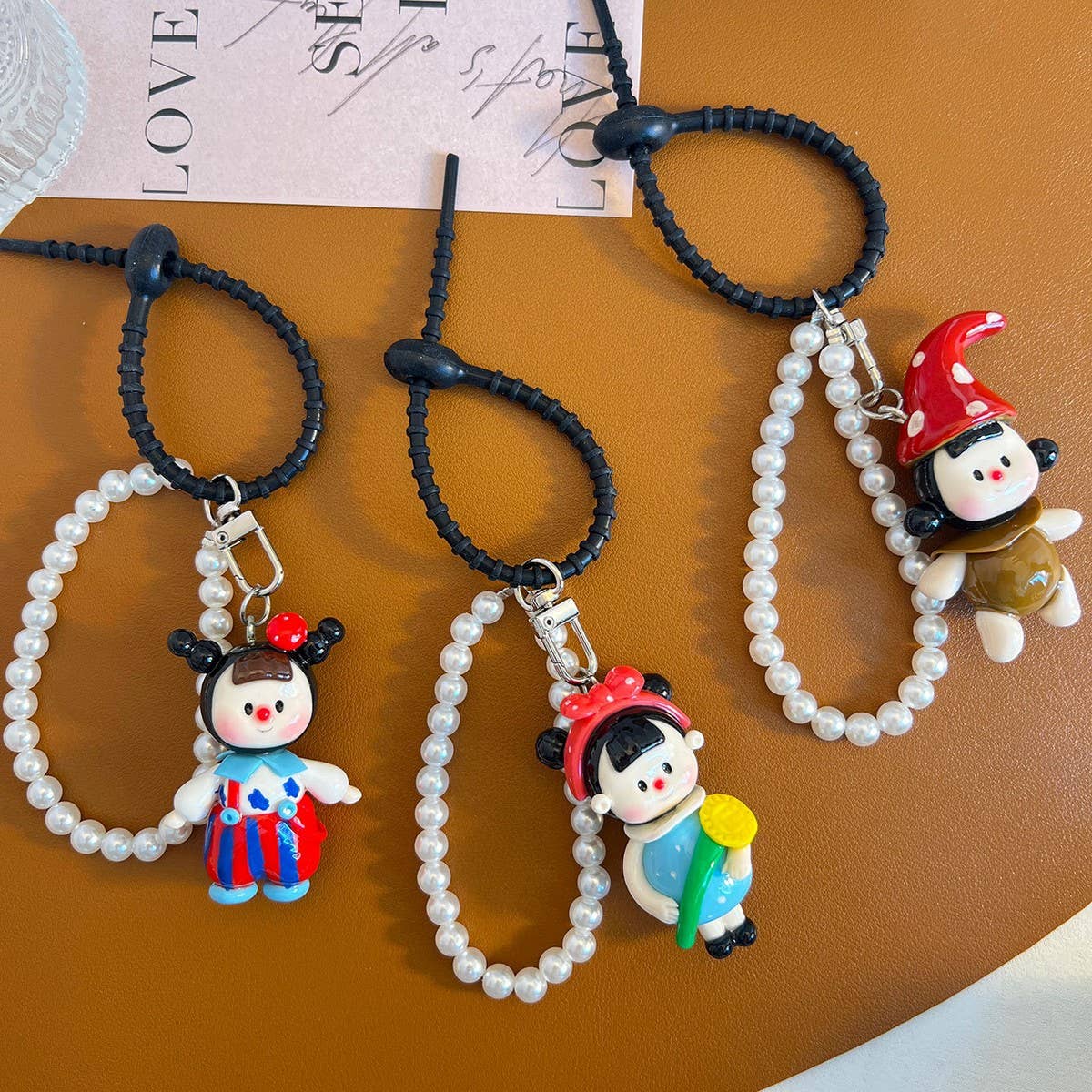 NEW CARTOON CLAY KEYCHAIN PEARL CHAIN GIFT CHARM_CWMM7879