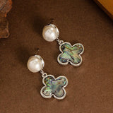NATURAL COLORFUL ABALONE FOUR LEAF CLOVER EARRINGS_CWMM4332