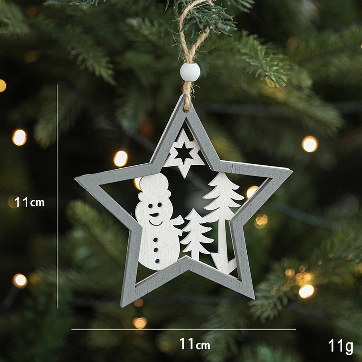 GREY WOODEN HOLLOW CHRISTMAS TREE HANGING ORNAMENT_CWMM9777