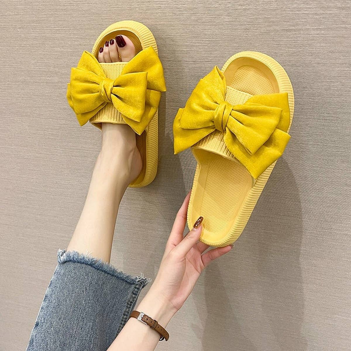 Women Fashion Thick-Soled Bow Slippers