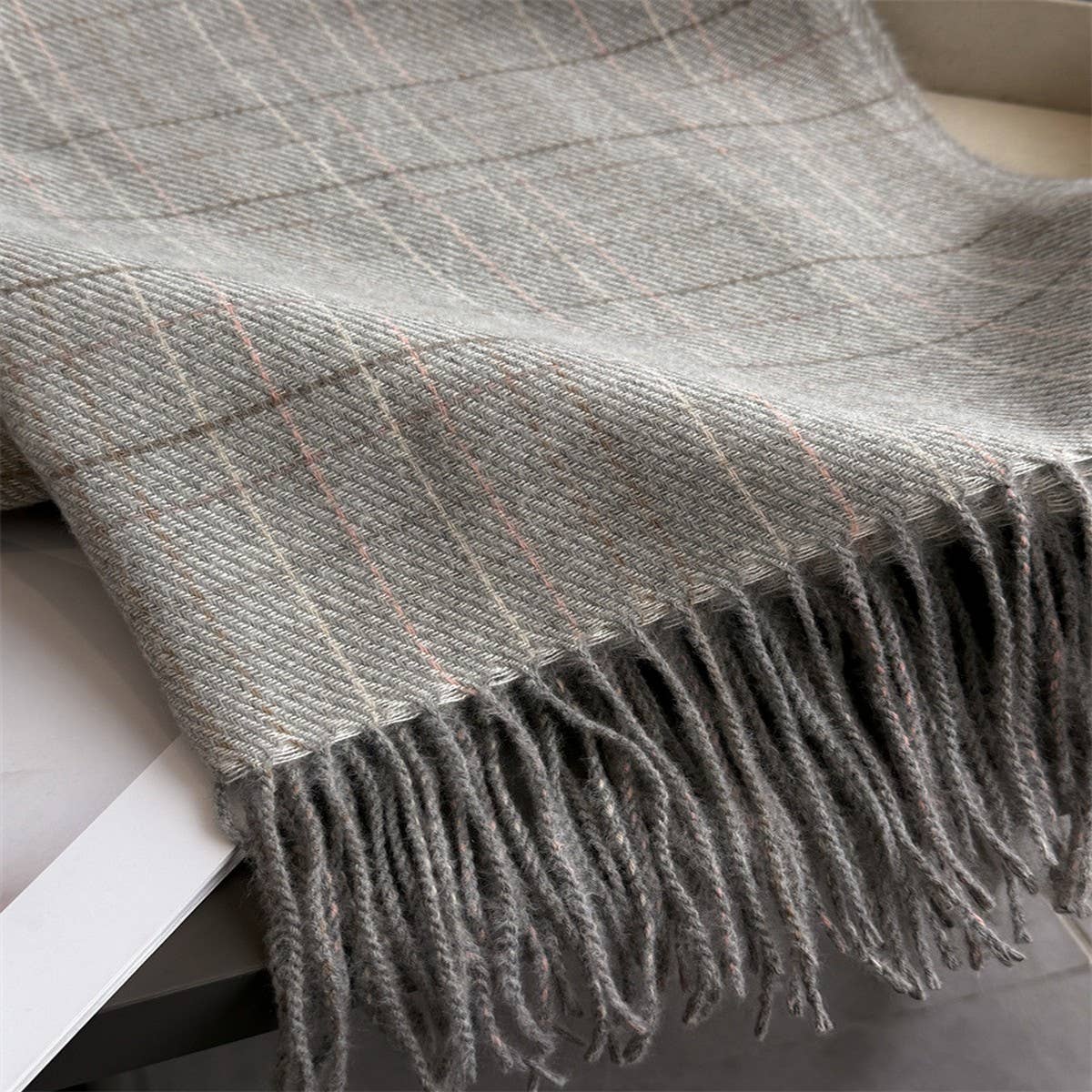 Chic Plaid Tassel Scarf Soft Cashmere Feel Wrap_ Cwasc03271