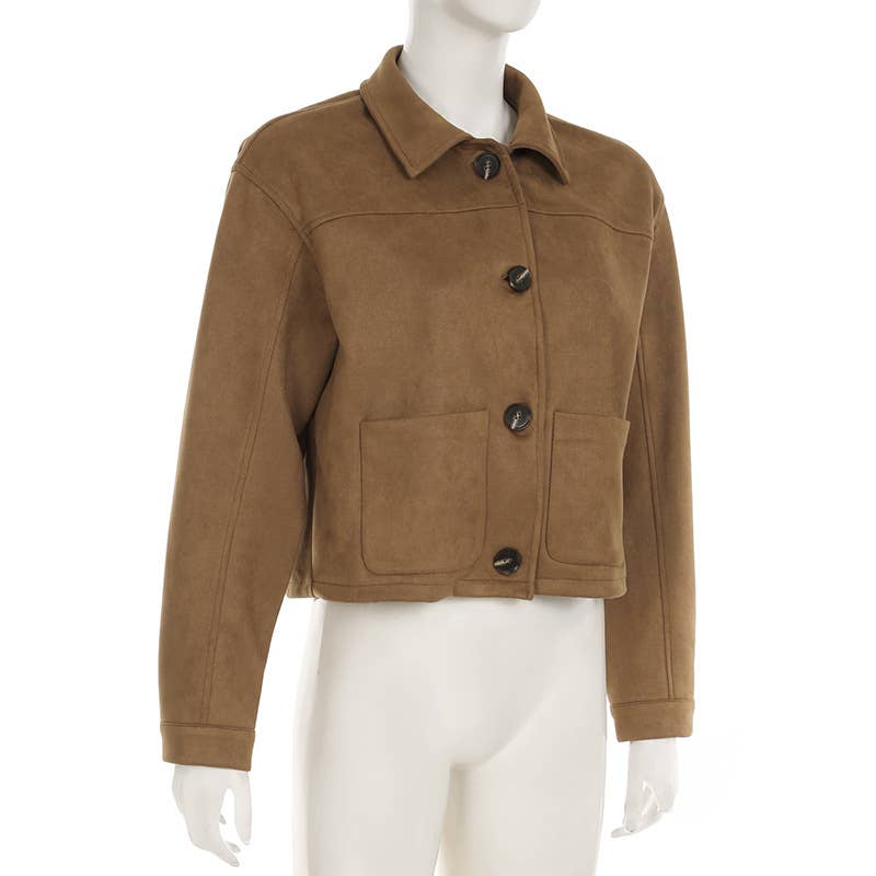 Vintage French Lapel Single-Breasted Brown Jacket