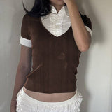 Spliced Fake Two Contrasting Color Lapel T-Shirts