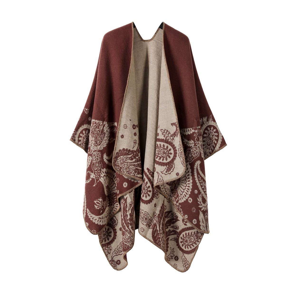 CASHEW FLOWER SHAWL SLIT CAPE DOUBLE SIDED SCARF_CWASC2222