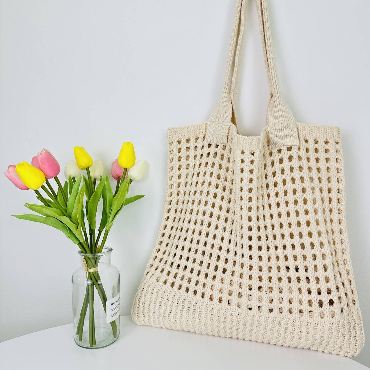 Cwab5059_Solid Color Hollow Bag Single Shoulder Woven Bag